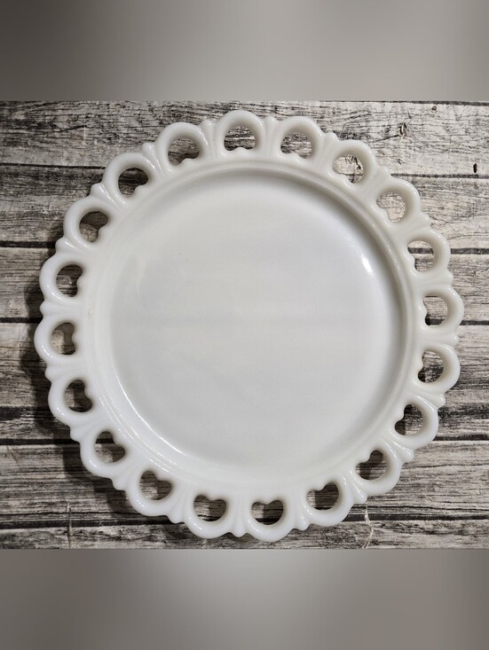 Other - 13" Vintage Anchor Hocking Old Colony Lace Edge white milk glass torte or cake p